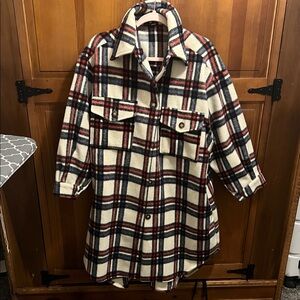 Fashion Nova Red and Blue Plaid Women's Jacket
